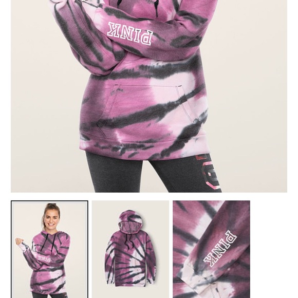 🆕 PINK Every Day Lounge EDL Campus sweatshirt hoodie tie dye S - Picture 5 of 10